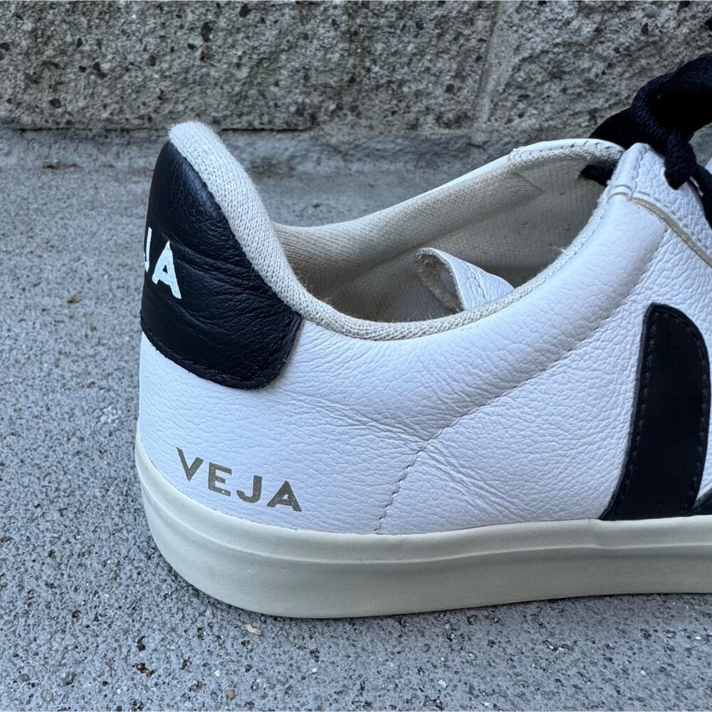 VEJA Campo Sneakers Womens 8 US EUR 39 Black & White Leather Lace-Up Shoes - Picture 5 of 9